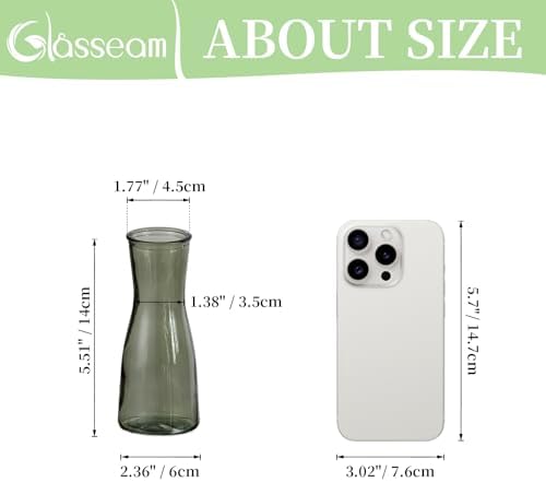 Glasseam Glass Bud Vases for Centerpieces: Clear Flower Vase Set of 12 Modern Small Vases for Flowers Minimalist Cute Decorative Vases for Decor Wedding Table Dining Room Decoration Green - Image 5