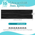 16 Pack Black Cheesecloth Table Runners 20x120 Inch Gauze Table Runner Cheese Cloth 10FT Black Table Runner Rustic Sheer Runner for Wedding Baby Shower Birthday Party Table Decor - Image 2