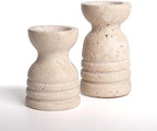 Candle Holders Italy True Natural Travertine Stone Set of 2 Premium Marble Candlestick Holder for Wedding Dinning Party Candle Stand for Dia 3/4" Taper Pillar Candles Color Beige (CH6065YL) by WORHE