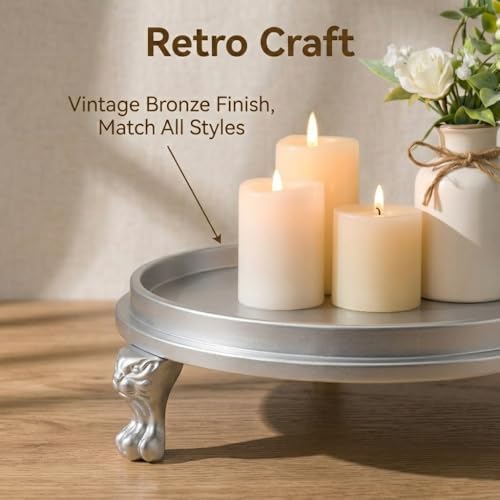 Matte Silver Decorative Tray, 11.8 Inch Round Tray with Claw Feet - Image 4