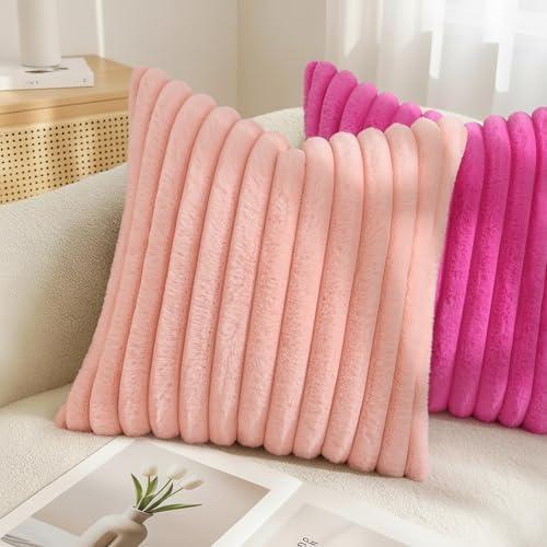 decorUhome Fall Faux Fur Throw Pillow Covers 26x26 Set of 2 Hot Pink - Image 4