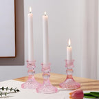 Glass Candle Holders Set, Vintage Decorative Design,Elegant Table Candlesticks Set for Dining Room,Wedding, Spring Party, Romantic Dinner, Festival & Windowsill Decor (12, Light Pink, XZS) - Image 5