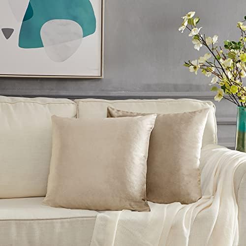 GIGIZAZA Velvet Champagne Throw Pillow Covers Decorative Cushion Covers Pillow Cases Sham for Sofa Couch (18x18inch(45x45cm)-4pcs, Champagne) - Image 2