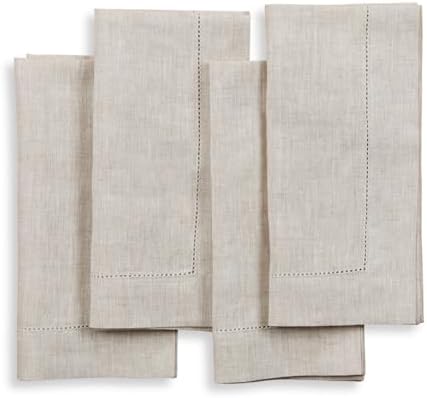 Solino Home 100% Pure Linen Napkins Light Natural, 20 x 20 in, Set of 4 by SolinoHome