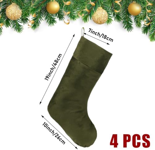 Hercicy 4 Pcs Green Christmas Velvet Stocking 19 Inch Xmas Hanging Stocking - Image 2
