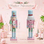 Blosssound 15" Christmas Nutcracker Decorations Wooden Pastel Pink Figurine - Image 2