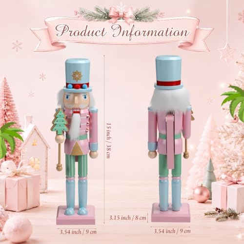 Blosssound 15" Christmas Nutcracker Decorations Wooden Pastel Pink Figurine - Image 2