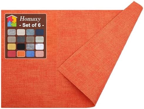 Homaxy PU Faux Leather Placemats for Dining Table, Set of 6, Orange by Homaxy