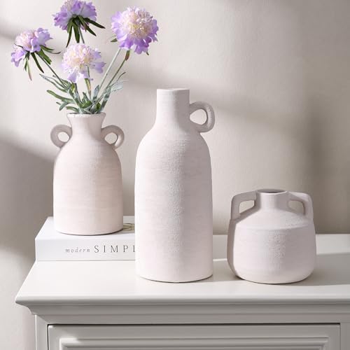 Ceramic Vase Set, 3Pcs Flower Vases for Modern Boho Farmhouse Decor, Decorative Vases for Pampas Grass & Dried Flowers, Distressed Finish - Image 7