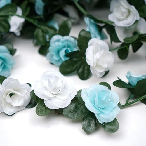BLEUM CADE 12Pcs 16.4Ft Fake Flower Garland Faux Rose Vines with Lights - Image 6