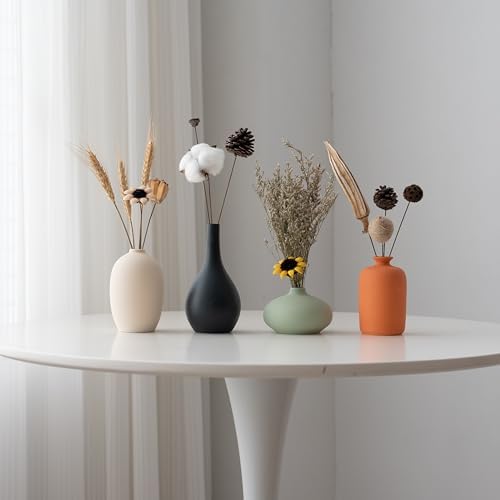 Vase Set of 4 with Dried Flower for Shelf Home Decor Matte Ceramic - Image 2