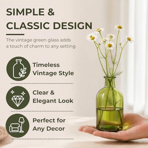 YOUEON 16 Pack Green Glass Bud Vases, Small Bud Vases in Bulk, Glass Flower Vases for Centerpieces, Vintage Decorative Bottle Vases for Flowers, Home Decor, Wedding Reception, Office - Image 3