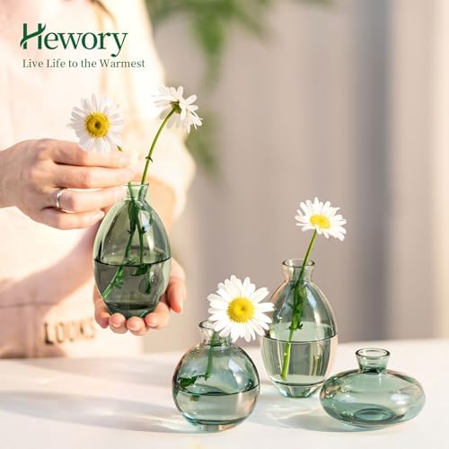 Glass Bud Vases Set of 12, Hewory Cute Green Small Vases Handmade, Mini Glass Flower Vase for Floral Arrangement, Tiny Centerpiece for Home Office Wedding Party Events Table Decor (Not Include Flower) - Image 5