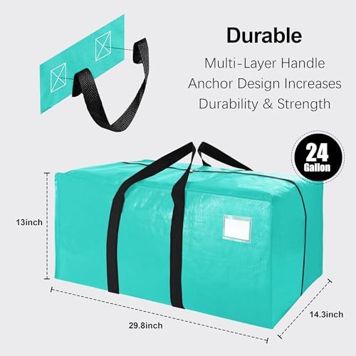 VELVETSURE 6 Pack Heavy Duty Large Moving Bags W/Backpack Straps - Strong Handles & Zippers, Storage Totes For Space Saving, Fold Flat, Alternative to Moving Box and Storage Bin, Aquamarine - Image 2