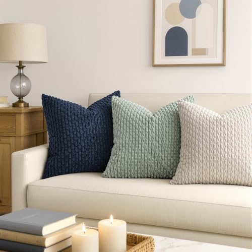 MIULEE Euro Sham Decorative Throw Pillow Covers 24x24 Grey Green Corduroy - Image 2