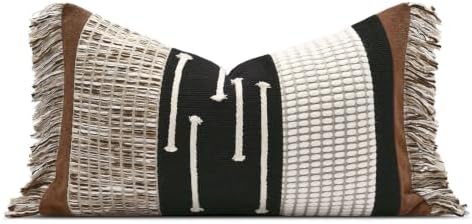 Black Boho Lumbar Throw Pillow Cover 14x24 Decorative Pillows by AIBUHOME