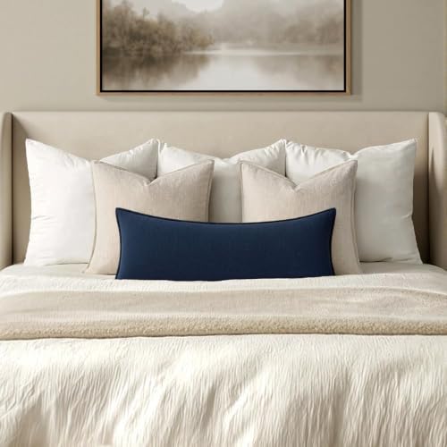 MIULEE Decorative Linen Lumbar Pillow Cover 14x36 Inch Navy Blue - Image 4