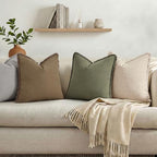 decorUhome Linen Fringe Olive Green Throw Pillow Covers 18x18 Set of 2 - Image 6