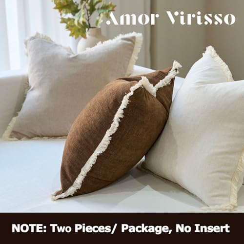 Amor Virisso Fringe Throw Pillow Covers 20x20 Set of 2 Boho Neutral Farmhouse Decorative Pillow Covers with Tassels for Couch Sofa Bed, Neutral - Image 6