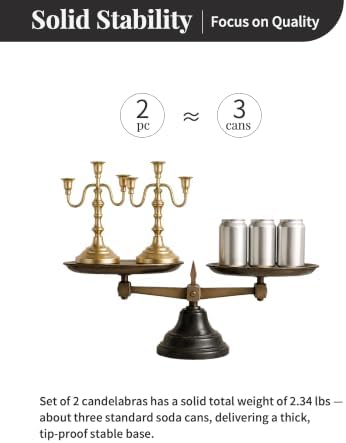 NUPTIO Candelabra Gold Candle Holders: Brass Candlestick Holder 3 Arm - Image 6