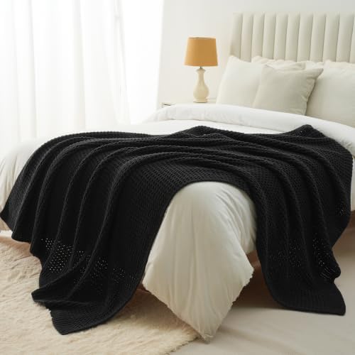 Waffle Knit Throw Blanket, Black Chenille Throw Blanket for Couch 50"x60" - Image 4