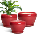 Ceramic Plant Pots, 10+8+6 Inch Ceramic Planters, Bright Red by EPFamily