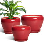 Ceramic Plant Pots, 10+8+6 Inch Ceramic Planters, Bright Red by EPFamily