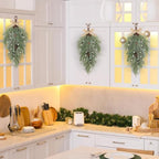 2 PCS 24" Christmas Swag Wreaths for Front Door Artificial Christmas Frosted Cedar Teardrop Swags Winter Wreath with Pine Cone for Kitchen Cabinet Farmhouse Home Window Wall Festival Decoration - Image 3