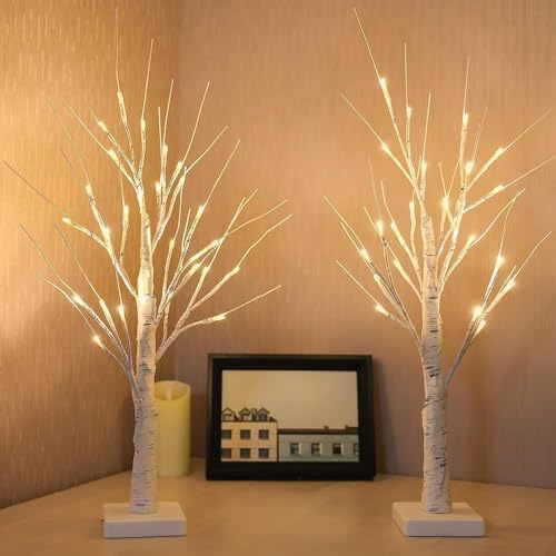 2 Pack 2FT Lighted Birch Tree with Timer for Christmas Decorations Indoor - Image 6