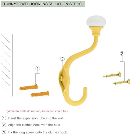 TUNNY Coat Hooks - 5 Pack Yellow Towel Hooks Robe Hooks Decorative Wall Hooks for Bathroom Bedroom Kitchen Towel Robe Clothes Cabinet Closet Bathroom Hardware - Image 4