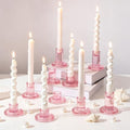 Hewory Pink Taper Candle Holders Bulk: 9PCS Glass Candlestick Holders by Hewory