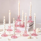 Hewory Pink Taper Candle Holders Bulk: 9PCS Glass Candlestick Holders by Hewory