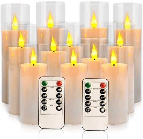 12-Pack White Acrylic Flameless LED Candle Set with Timer Remote Control—Ideal for Home Decor, Valentine's Day, Weddings, and Holiday Celebrations. by CAKETYCG