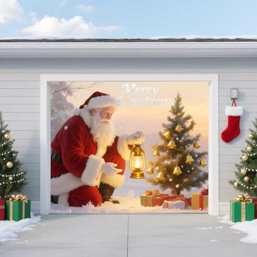 Christmas Garage Door Banner – Santa Claus, Xmas Tree & Gift Boxes, Large Waterproof Reusable Outdoor Holiday Cover for Home, Yard, Party & Photo Backdrop,8 × 7ft/2.4 × 2.1m by TTCHANG