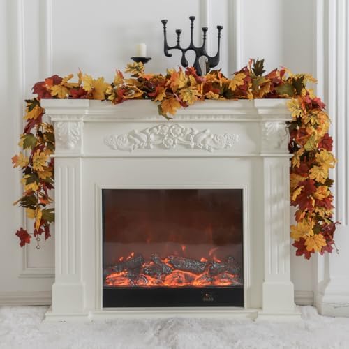 PARTY JOY 6PCS Orange Leaf Garland, 5.6Ft Halloween Garland Artificial Maple Leaf Autumn Hanging Fall Vines Thanksgiving Decorations Fall Decor - Image 2