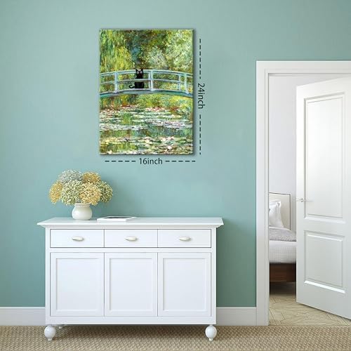 XYHYRA Framed Black Cat Canvas Wall Art, Vintage Monet Landscape Water Lilies Wall Decor Painting, Funny Cat Poster Prints Picture for Bedroom Bathroom Living Room Room Aesthetic Decor 16x24 inch - Image 2