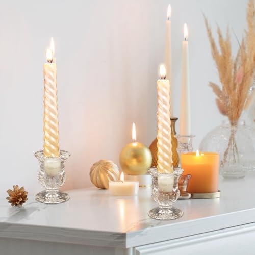 Clear Glass Candlestick Holders Taper Candle Holder Bulk 2.5 Inch Candle Stick Holder for Table Centerpiece Mantel Wedding Housewarming Gift Rustic Vintage Valentines Dinning Decoration - Image 5