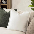 Decorative Chenille Luxury Throw Pillow Covers with Wide Edge, Textured Solid Pillowcases, Soft Velvet Cushion Cover Home Décor for Couch Sofa Living Room,18×18 Inch, Set of 2, Cream White - Image 4