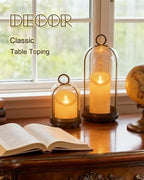 Glass Hurricane Candle Holders for Pillar Candles, Set of 2 (5" & 4" Wide) with Lamp Shape Glass Dome & Brass Base for Farmhouse, Shabby Chic Vintage Decor (Matte Black) - Image 3
