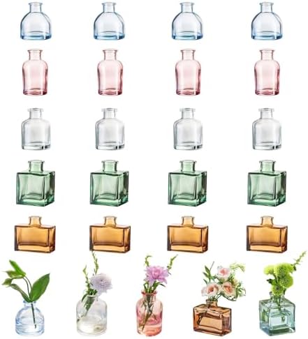 Glasseam Mini Bud Vases for Centerpieces: 20Pcs Colored Small Flower Vase by Glasseam