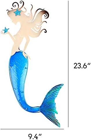 John's Studio Mermaid Wall Decor Outdoor Metal Fish Bathroom Hanging Art Glass Blue Ocean Theme Decorations for Home, Pool and Patio - Image 3