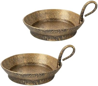 6" Wide Set of 2Cast Iron Candle Holder with Handle in Rustic Gold for Pillar, Pillar Candle Holder, Farmhouse Vintage Style, for Mantels, Tabletops, Centerpieces, Entryways, Shelves by Unknown