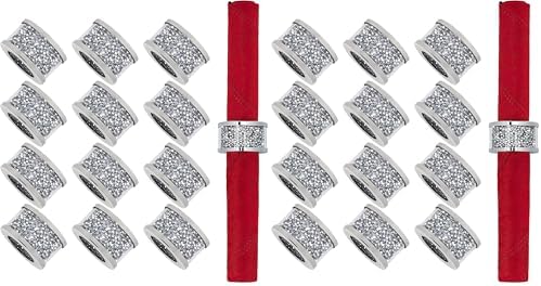 SHYFOY Silver Diamond Napkin Ring Set of 12 Pieces, Crystal Glass Framed Napkin Holder Ring, Dinning Cloth Decor for Dinner Party Tabletop Settings Glam Serviette Buckles Home Decor (Pack of 2) by SHYFOYHomeDecoration
