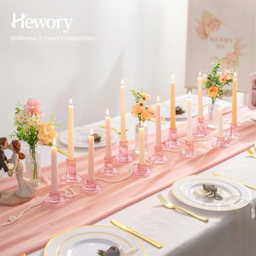 Hewory Pink Taper Candle Holders Bulk: 9PCS Glass Candlestick Holders - Image 4