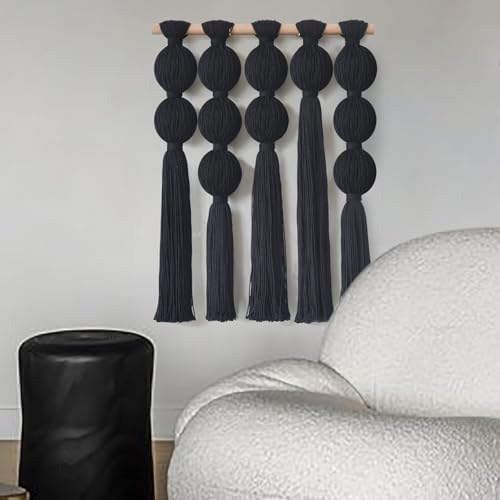 Jakalin Macrame Wall Hanging Black Boho Tassel Fiber Wall Art 19.6"Lx15.7"W - Image 4