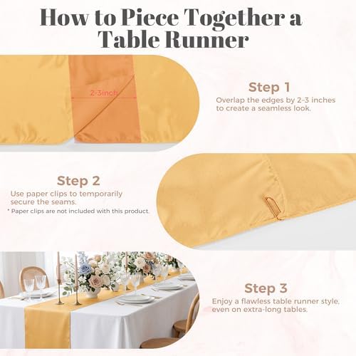 24 Pack Gold Satin Table Runners 12 x 108 Inch Reusable Seamless Design - Image 6