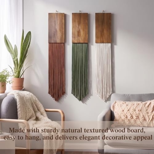 Crystassel Talsylara 3 Pcs Macrame Wall Hanging Wood Yarn Boho Tassel Decor - Image 6
