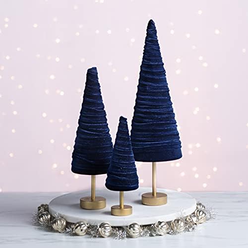 Navy Pedestal Velvet Trees Set of 3, Made in USA, Winter Modern Decor, Valentine Tabletop, Minimalist Gift, for Mantel, Wedding Centerpiece (Navy) - Image 2