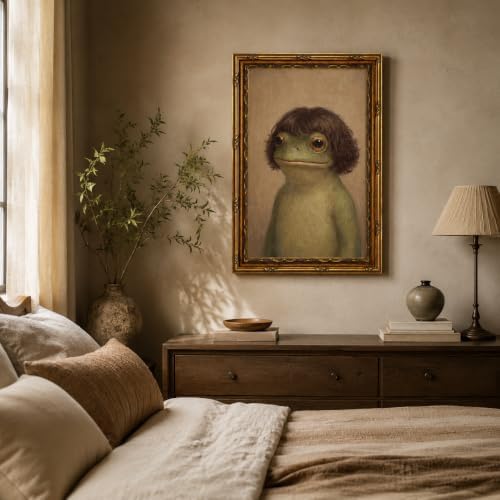 Gold Framed Funny Frog Portrait Wall Art, Quirky Canvas Print, 24x16 - Image 4