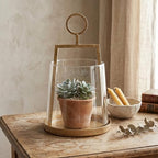 Modern Farmhouse Hurricane Candle Holder, Antique Brass Metal Centerpiece - Image 4